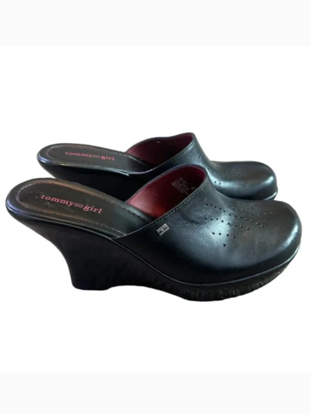 Tommy Girl Y2K Backless Clogs Closed-Toe Wedges Slip On Leather Size 8.5 Women's